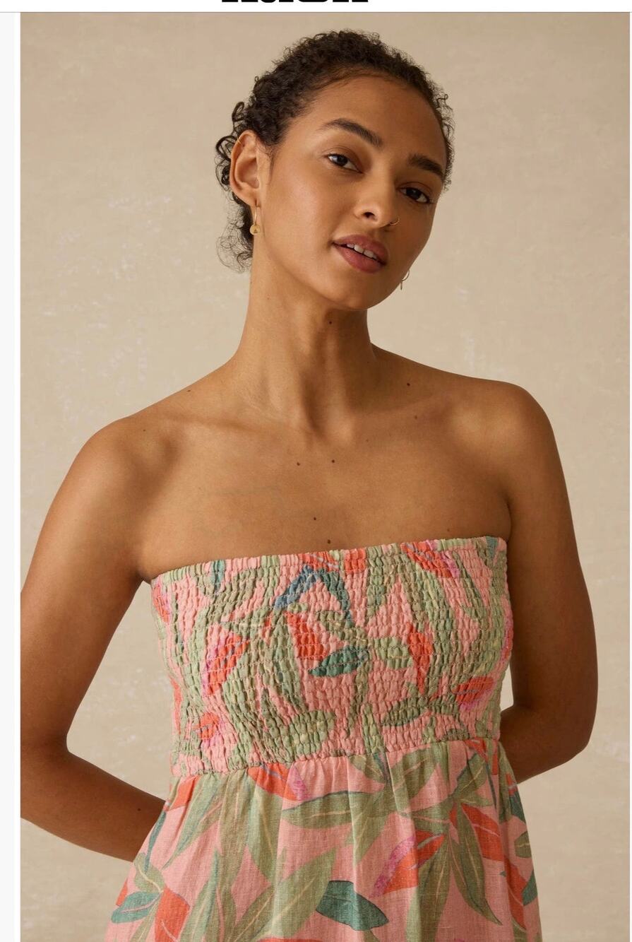 Faherty Women's Large Watercolor Palms Smocked Sundress (New)
